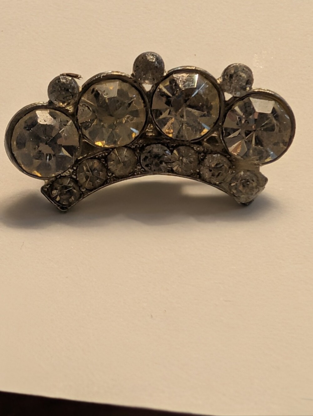 Vintage Rhinestone Brooch Pin Crown Shape Regency Royal Bridgerton 1"